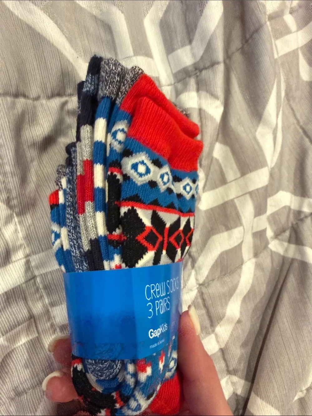 GAP Kids Red, Blue & Black Patterned Crew Socks - 3 Pairs